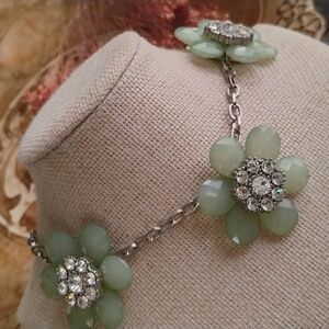 Whimsical Mint Opaque tone Flower Statement Neklace signed YCLM